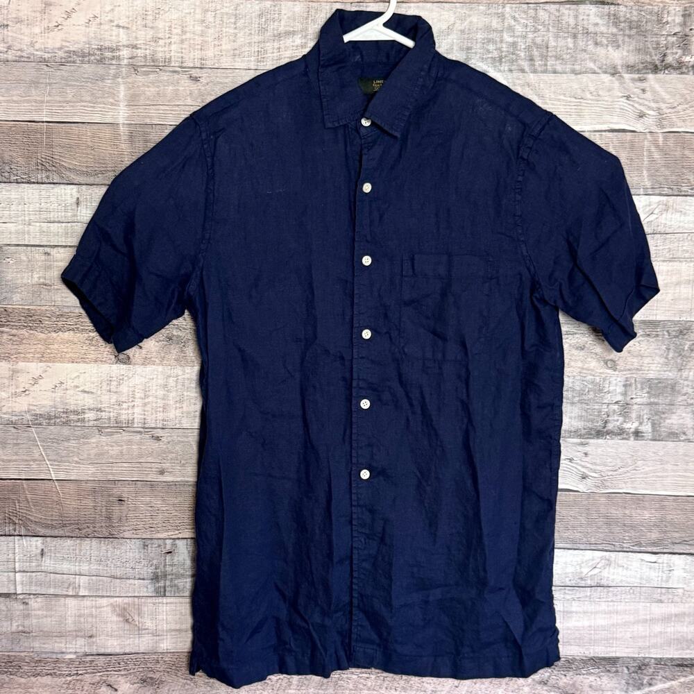 Club Room Luxury Linen Shirt Mens Small Blue Button Up Short Sleeve Lightweight